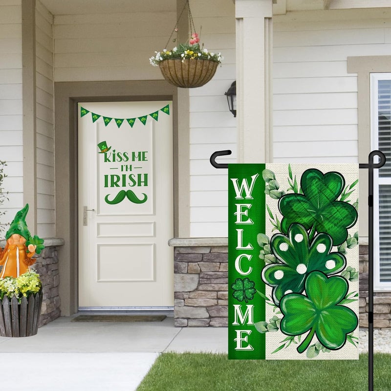 Agroon St Patricks Day Shamrocks Garden Flag 12x18 Inch, Double Sided Green Clovers Welcome Flag for Yard Outdoor Decoration - Image 3